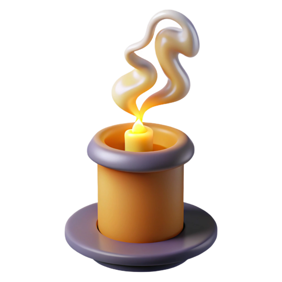 stunning tranquil nordic A single, burning candle, emitting magical smoke, NO BACKGROUND with Transparent Background. masterfully captured png
