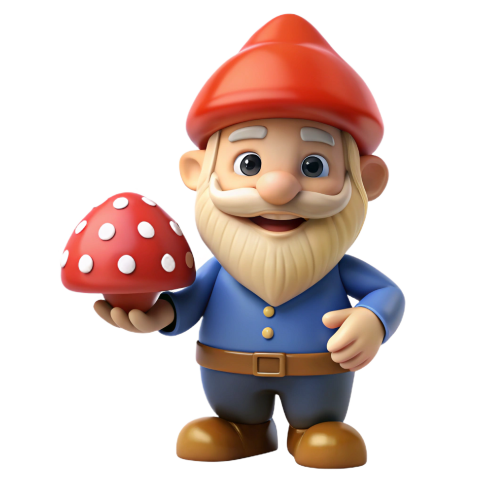radiant signature A smiling gnome, holding a mushroom, NO BACKGROUND with Transparent Background. png