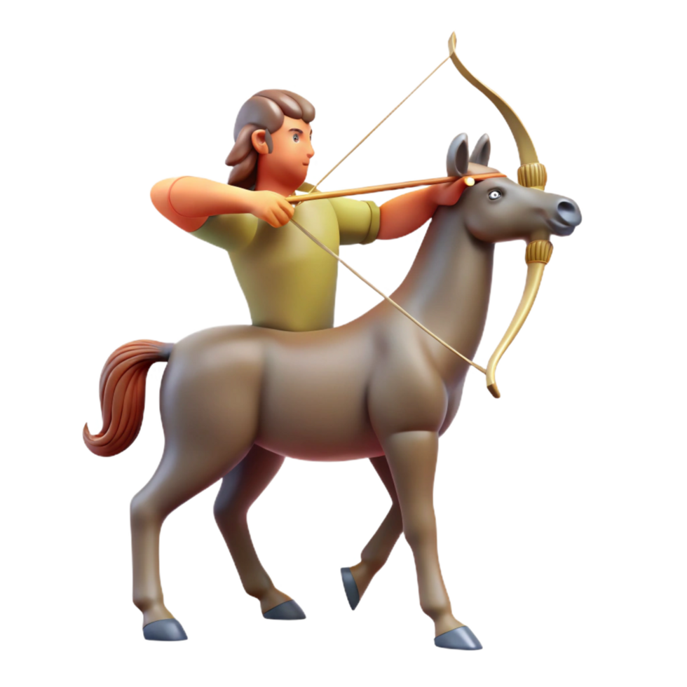 dramatic acclaimed A majestic centaur, aiming a bow and arrow, NO BACKGROUND with Transparent Background. png