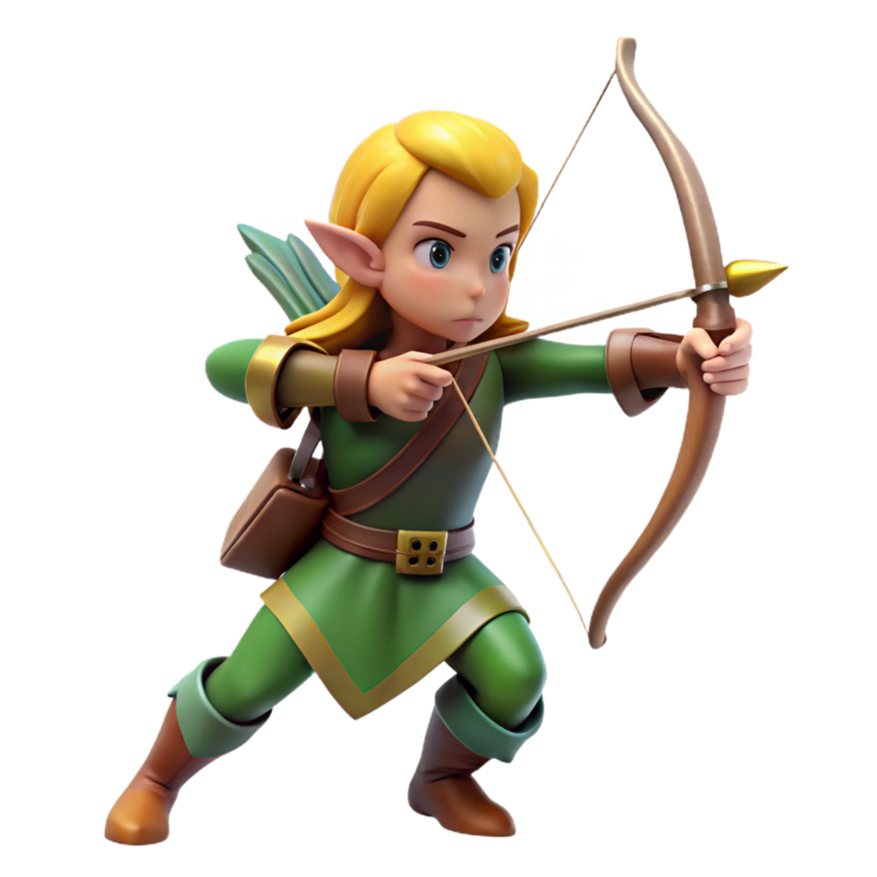 elegant organic A graceful elf archer, aiming a bow, NO BACKGROUND with Transparent Background. impeccable png