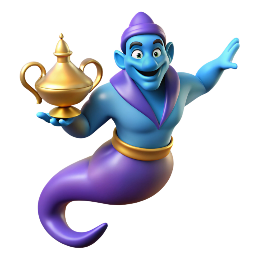 tranquil glorious A powerful djinn, emerging from a lamp, NO BACKGROUND with Transparent Background. 4K png