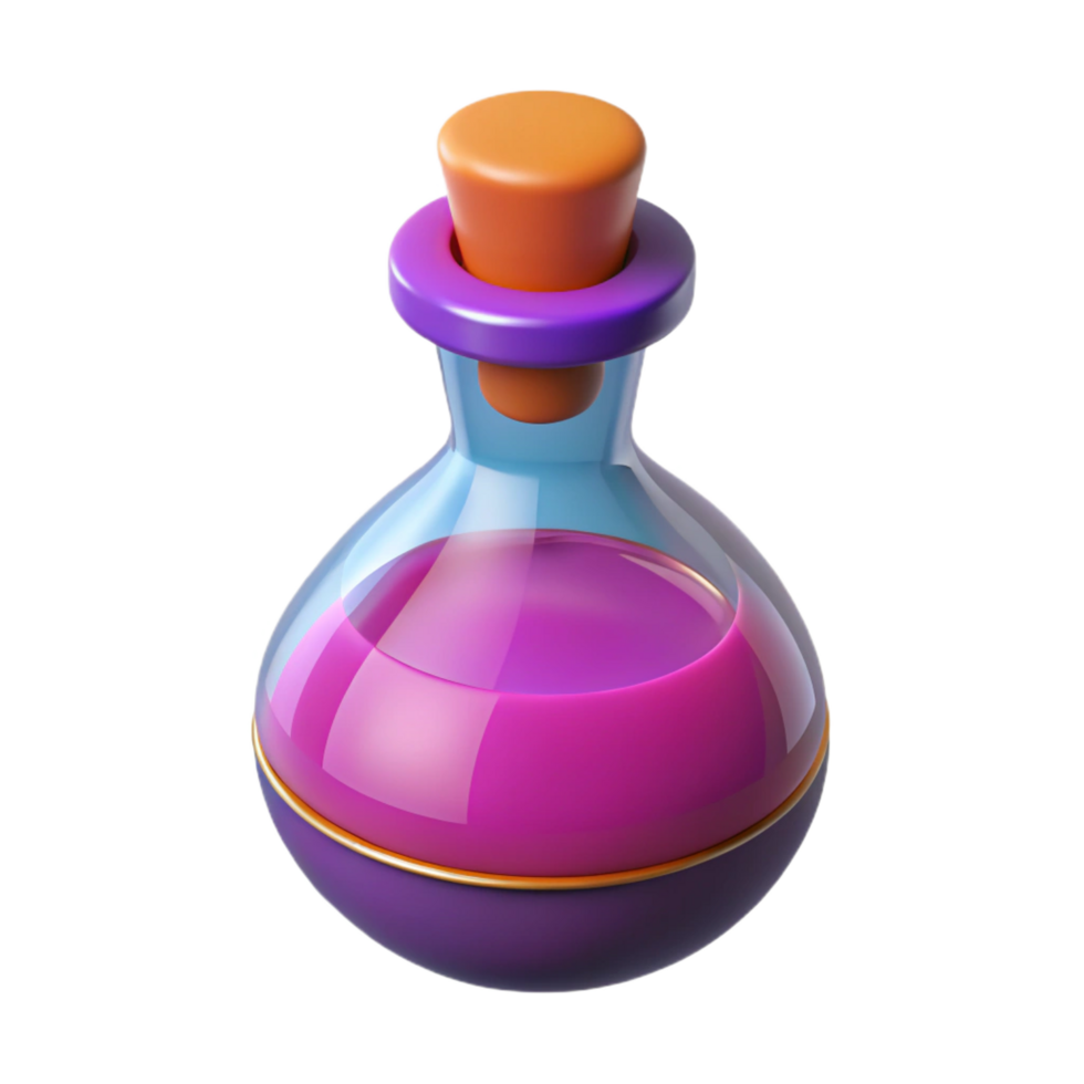 dramatic elegant A single, stylized potion bottle, with a colorful label, NO BACKGROUND with Transparent Background. artisan png