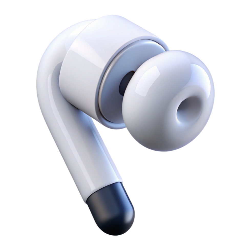 radiant exceptional A single, white wireless earbud. NO BACKGROUND with Transparent Background. png