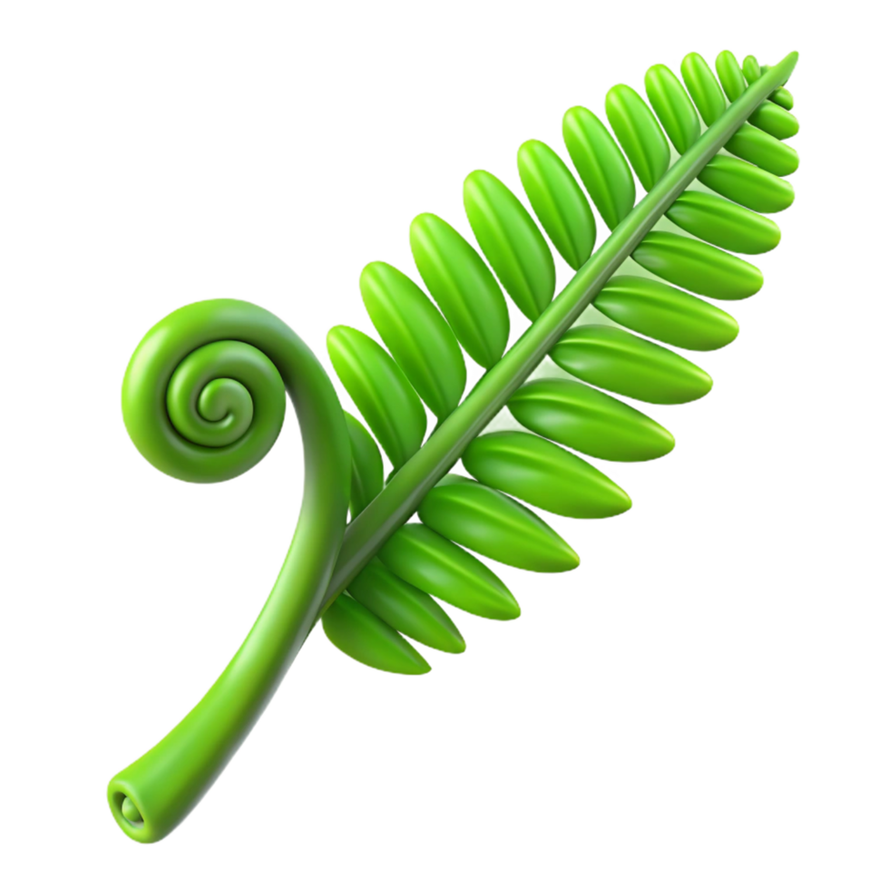 stunning ethereal surreal Single green fern frond unfurling NO BACKGROUND with Transparent Background. masterfully captured png