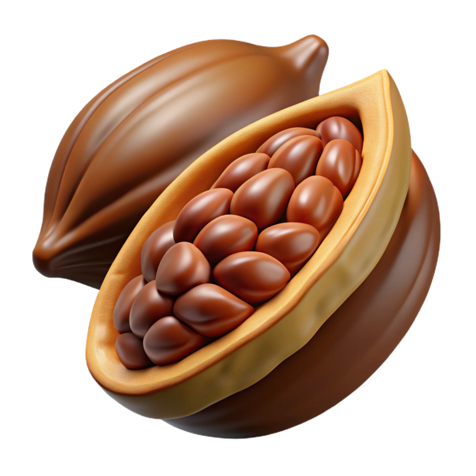 distinctive modern Cocoa pod cut open showing beans NO BACKGROUND with Transparent Background. elite png