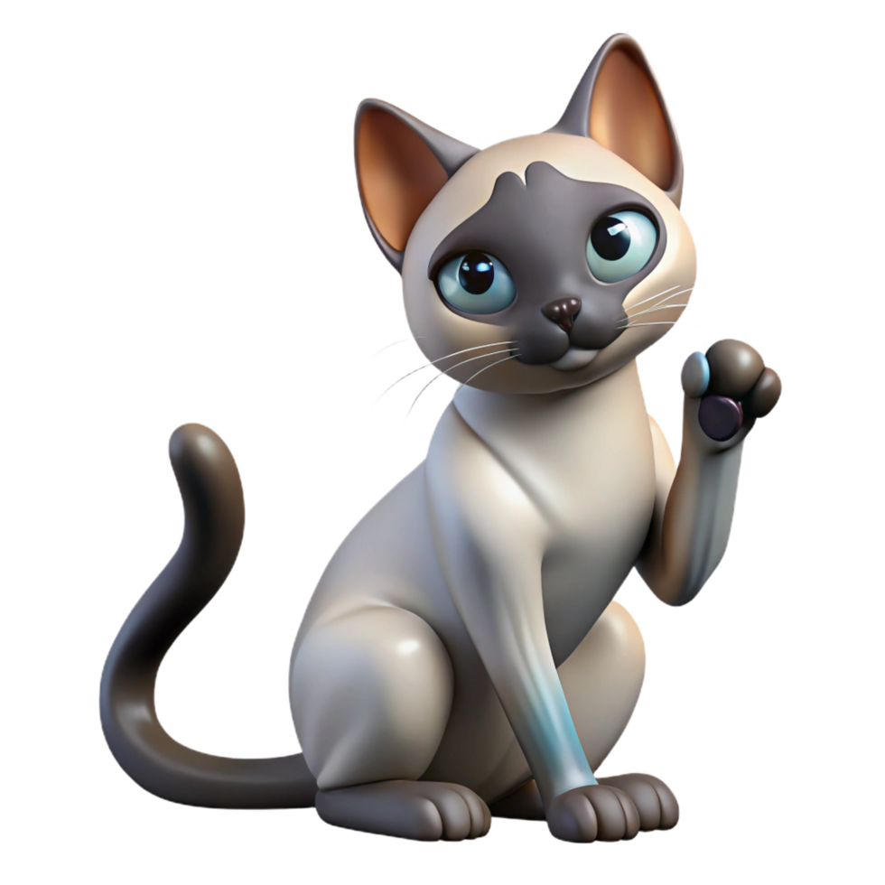quintessential mid-century A sleek Siamese cat, grooming its paw. NO BACKGROUND with Transparent Background. expertly shot png