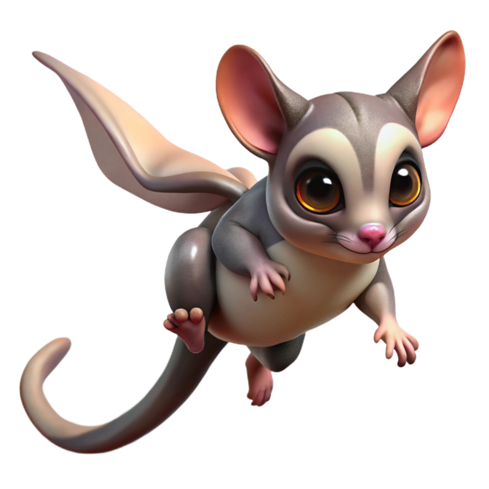 pristine romantic mid-century A sugar glider, gliding. NO BACKGROUND with Transparent Background. authentic png