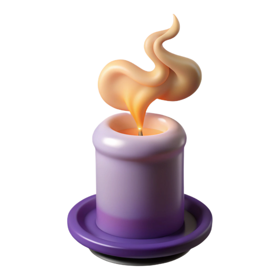 distinctive modern A single, burning candle, emitting a mystical smoke. NO BACKGROUND with Transparent Background. original png