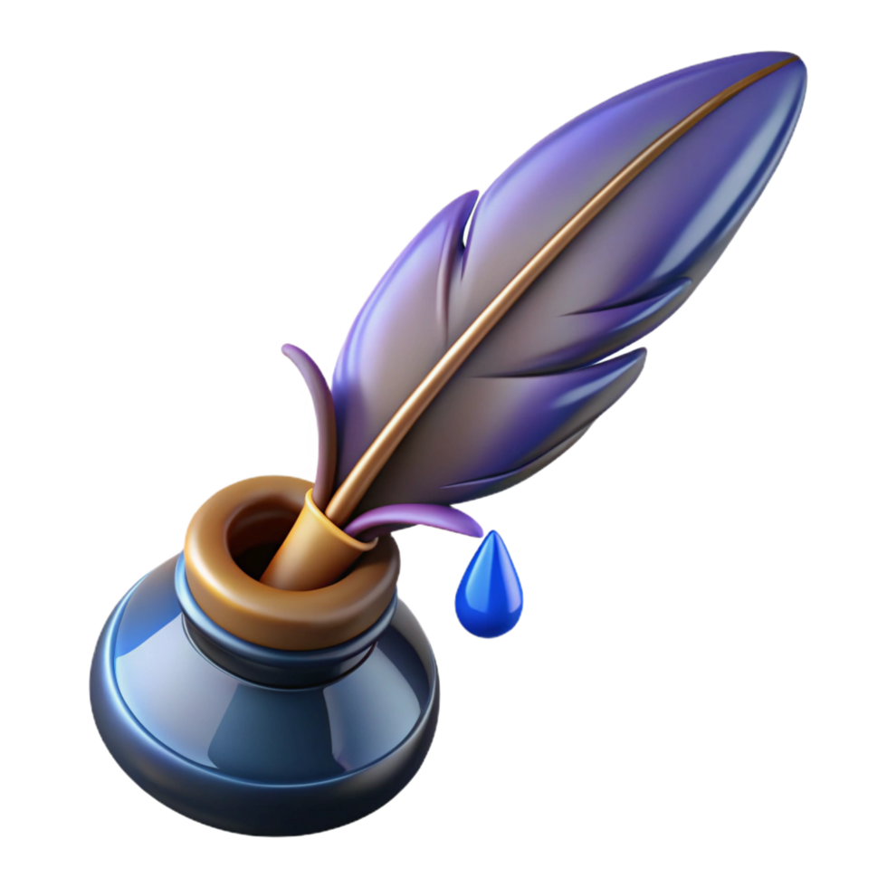 beautiful rustic A stylized, feathered quill pen, dripping with ink. NO BACKGROUND with Transparent Background. exclusive png