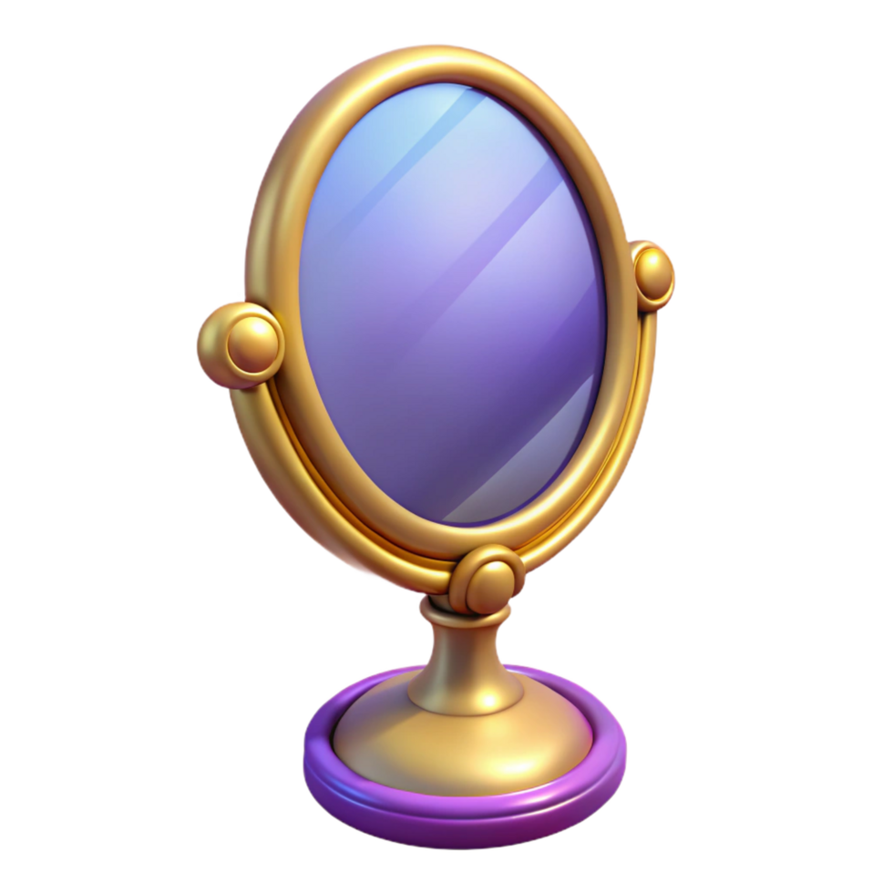 dynamic fascinating A single, enchanted mirror, reflecting a distorted image. NO BACKGROUND with Transparent Background. studio quality png