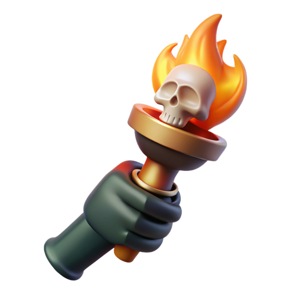sought-after baroque A stylized, skeletal hand, holding a burning torch. NO BACKGROUND with Transparent Background. 8K png