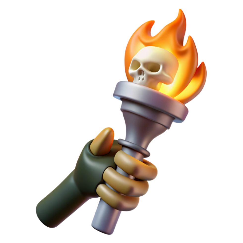 bold hypnotic A stylized, skeletal hand, holding a burning torch. NO BACKGROUND with Transparent Background. artisan png