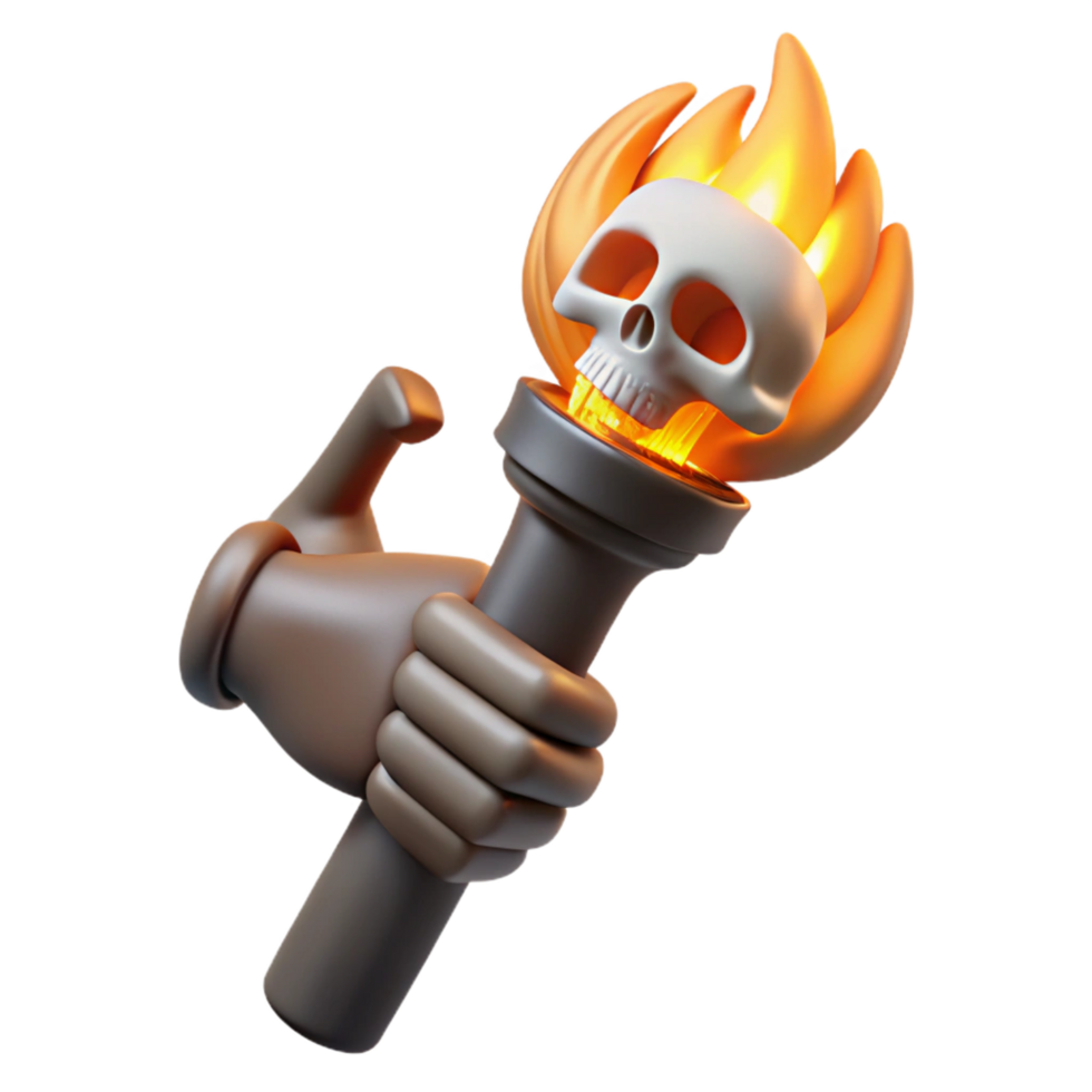 impressive dramatic retro A stylized, skeletal hand, holding a burning torch. NO BACKGROUND with Transparent Background. precision png