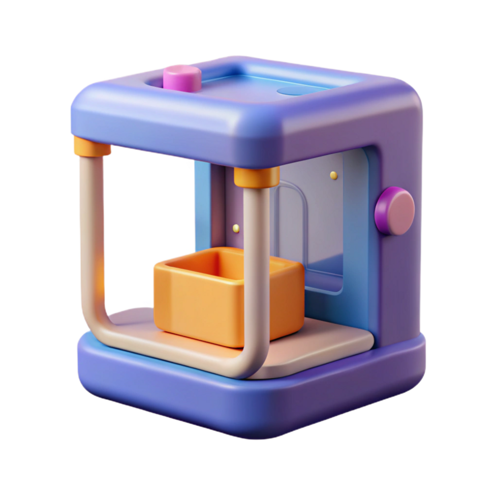 playful beautiful 3D printer printing a small object NO BACKGROUND with Transparent Background. authentic png