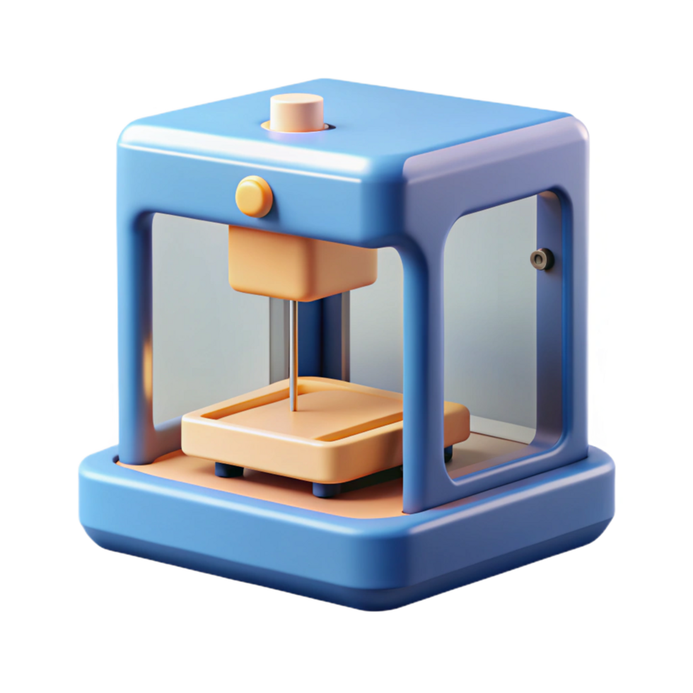 acclaimed minimalist 3D printer printing a small object NO BACKGROUND with Transparent Background. artisan png