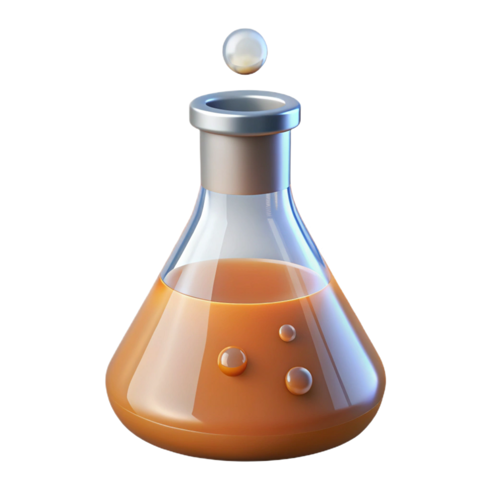 striking abstract Laboratory beaker with bubbling liquid NO BACKGROUND with Transparent Background. 8K png