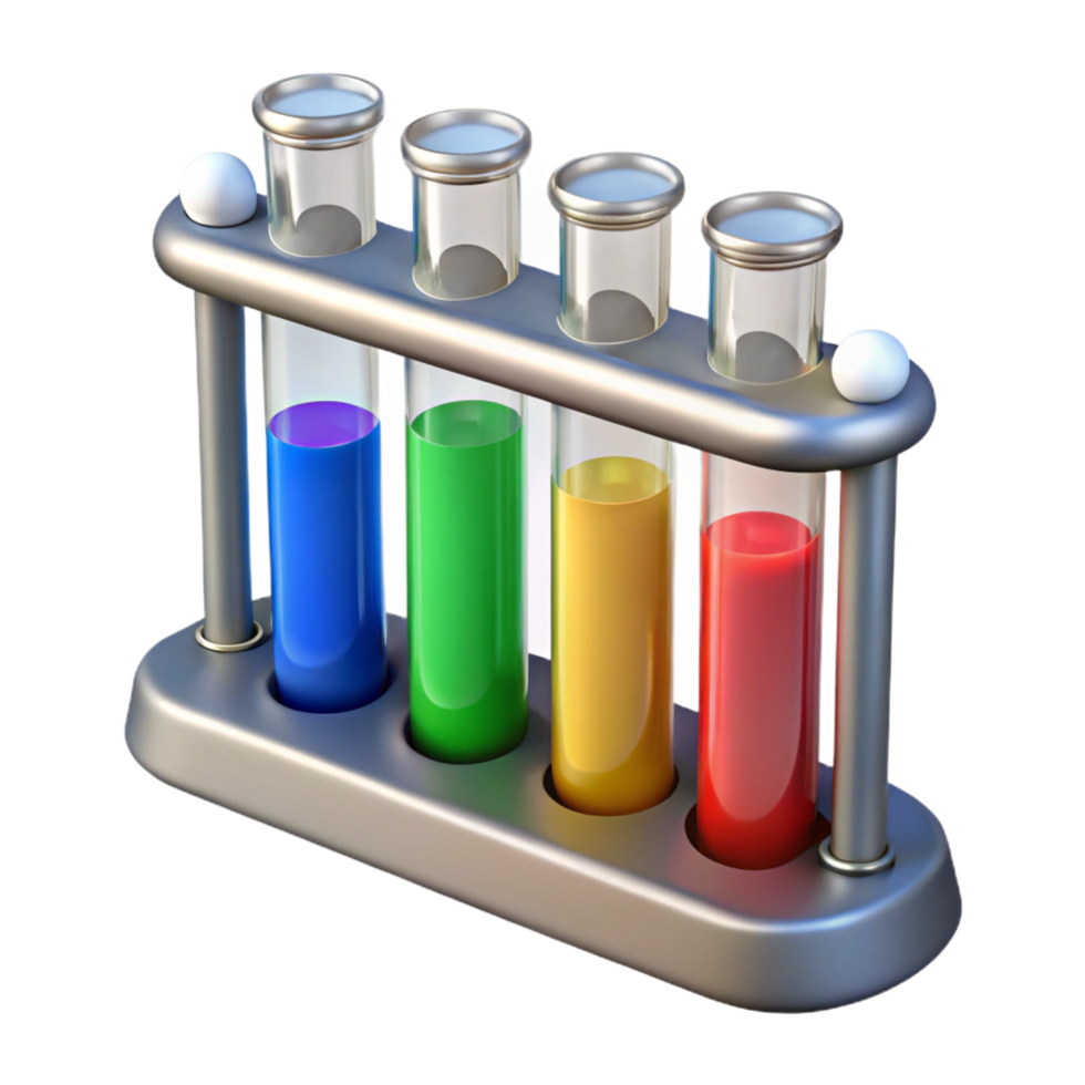 alluring notable Test tube rack with various colored liquids NO BACKGROUND with Transparent Background. png