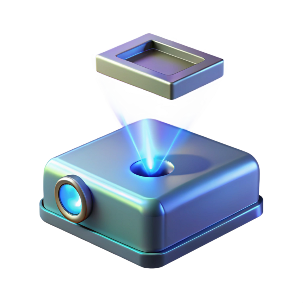 joyful serene Hologram projector emitting a beam of light NO BACKGROUND with Transparent Background. genuine png