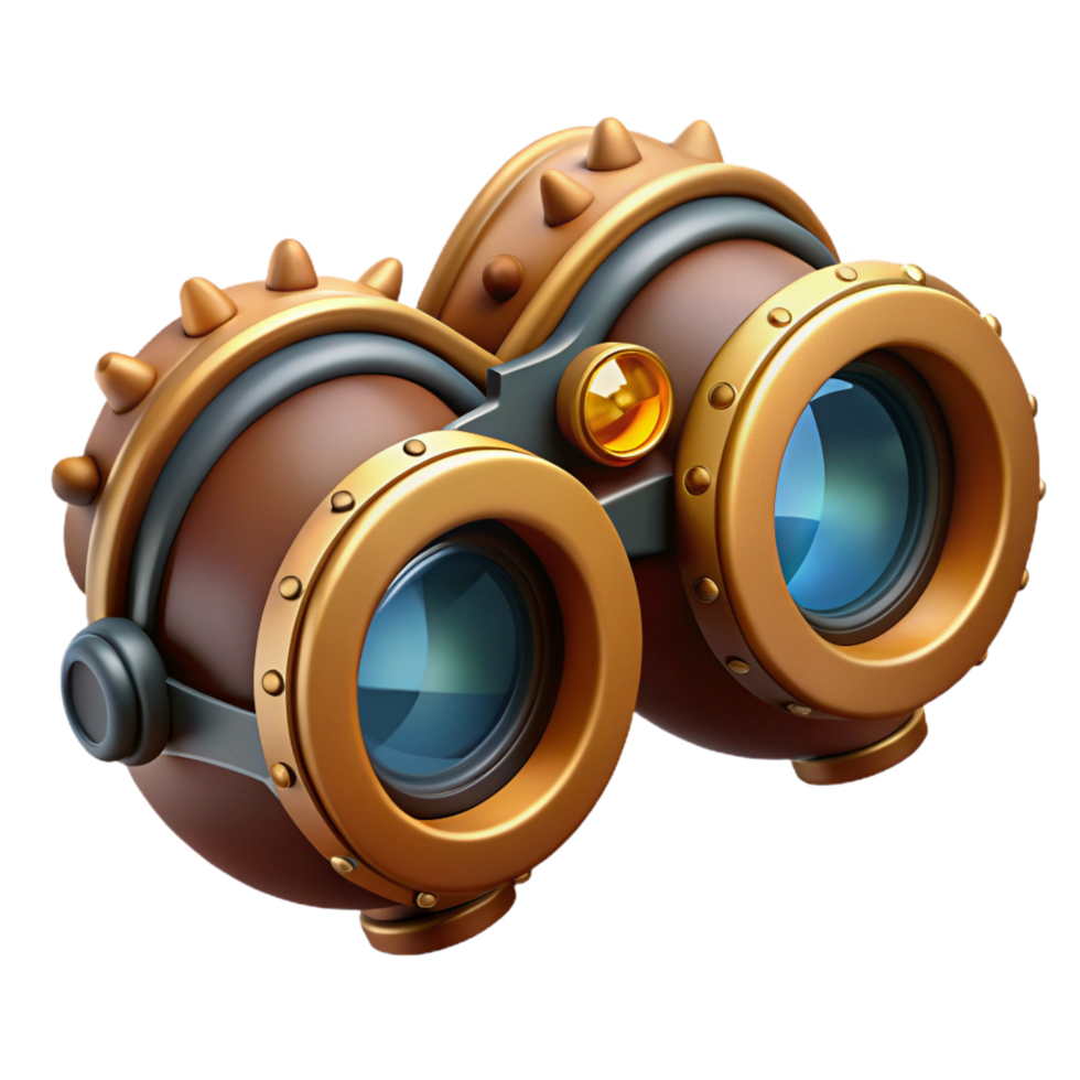 dramatic calm industrial Steampunk goggles with flip-up lenses and intricate gear decorations. NO BACKGROUND with Transparent Background. precision png