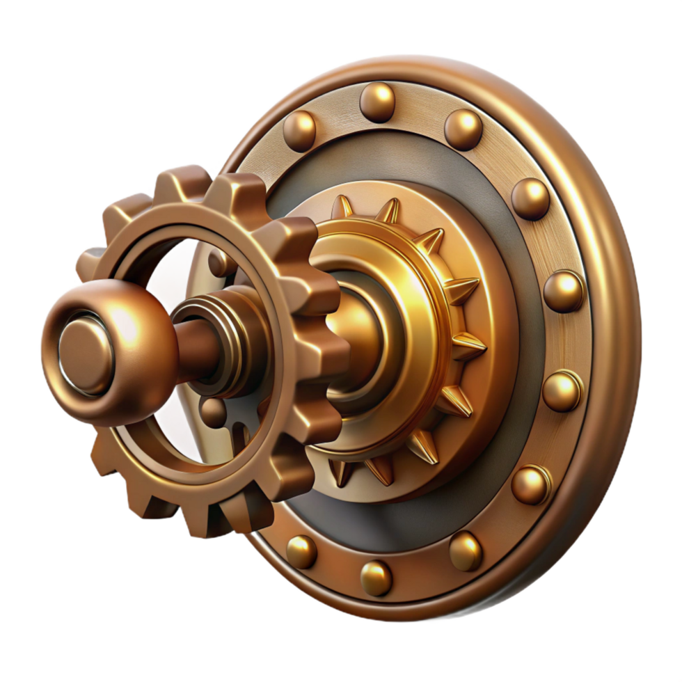 elegant unparalleled Steampunk doorknob with intricate gear mechanisms and a brass finish. NO BACKGROUND with Transparent Background. png