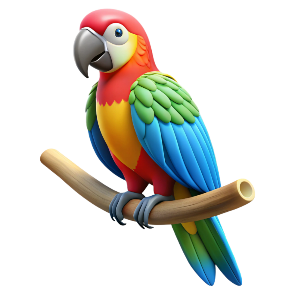 elegant melancholic nordic A colorful macaw parrot perched on a branch branch cropped out. NO BACKGROUND with Transparent Background. flawless png