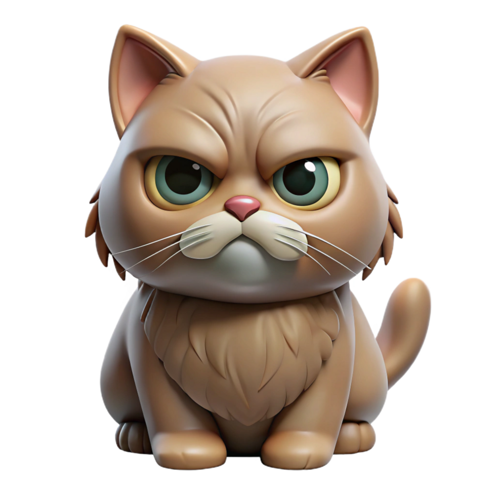 acclaimed surreal A grumpy Persian cat with flattened ears. NO BACKGROUND with Transparent Background. studio quality png