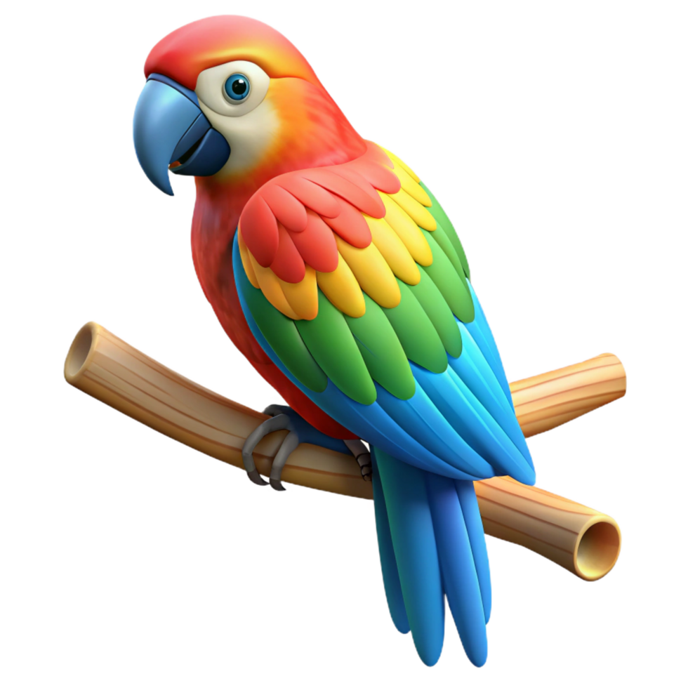 acclaimed surreal A colorful macaw parrot perched on a branch branch cropped out. NO BACKGROUND with Transparent Background. authentic png
