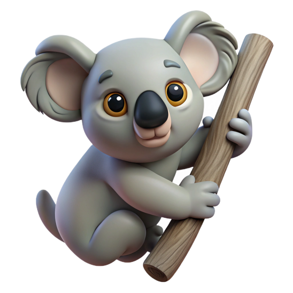 alluring abstract A koala clinging to a tree branch branch cropped out. NO BACKGROUND with Transparent Background. exclusive png