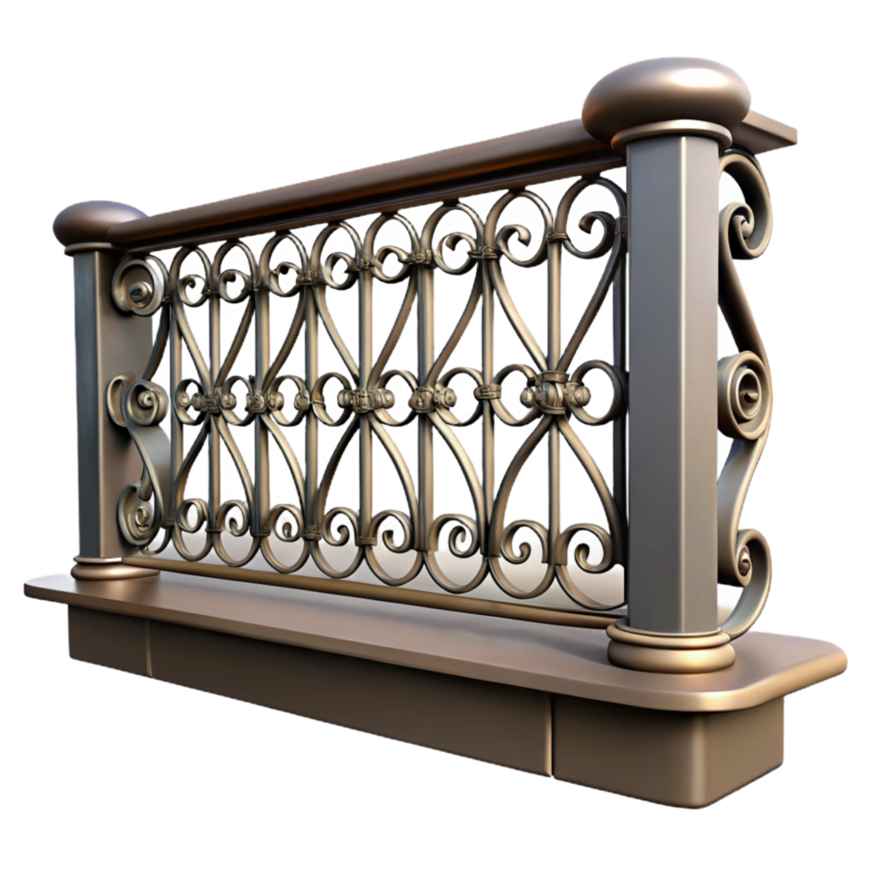 dramatic serene Balcony railing, wrought iron decorative design NO BACKGROUND with Transparent Background. professional png