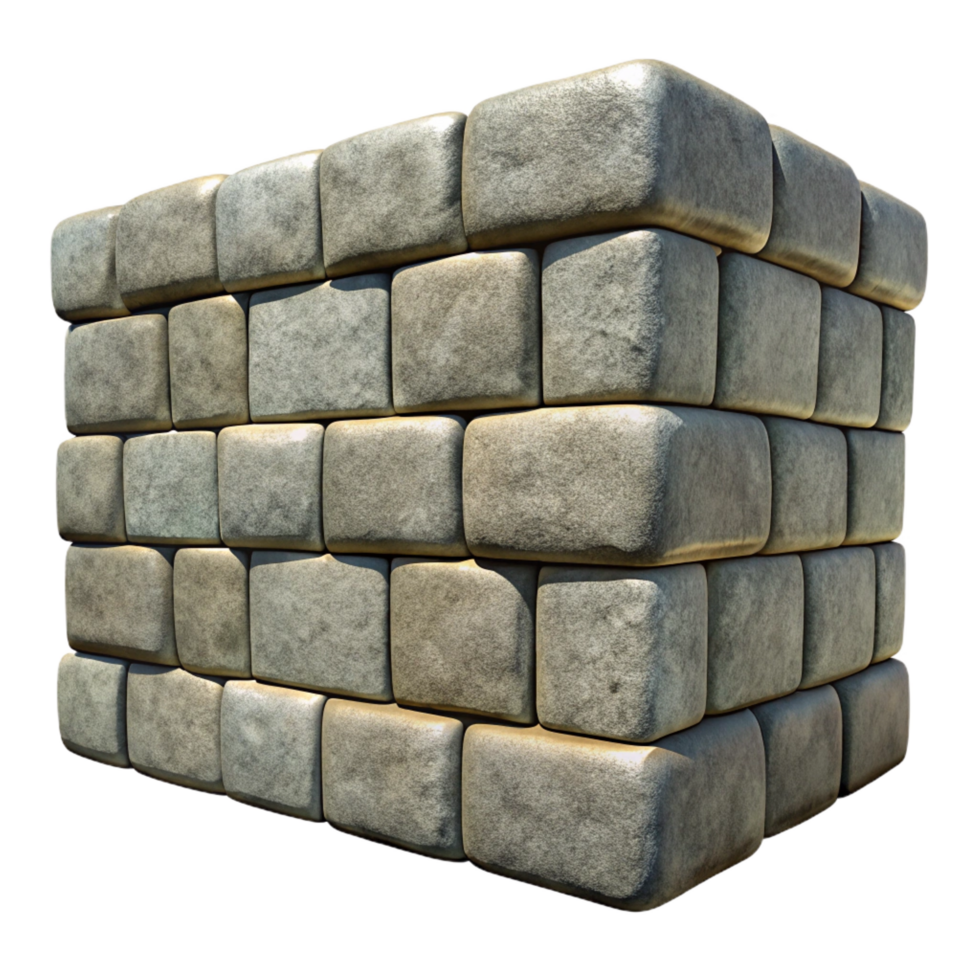 dynamic hypnotic Stone wall section, granite blocks NO BACKGROUND with Transparent Background. detailed png