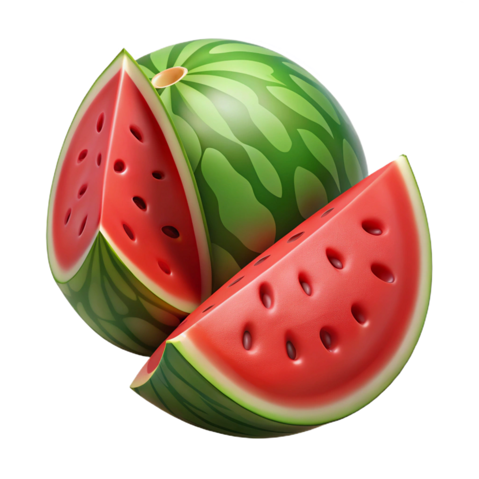 beautiful iconic A sliced watermelon, juicy and ripe, NO BACKGROUND with Transparent Background. png