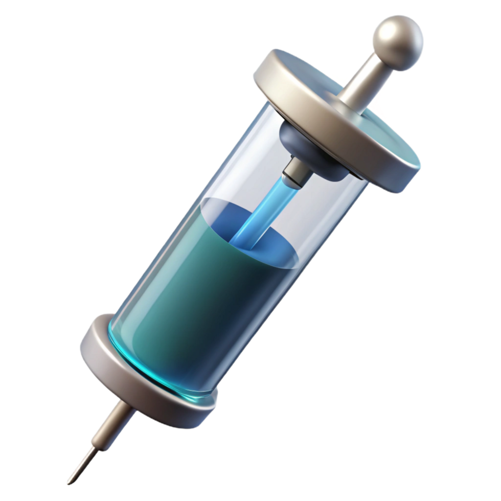 dreamy pristine A syringe, filled with clear liquid, NO BACKGROUND with Transparent Background. precision png