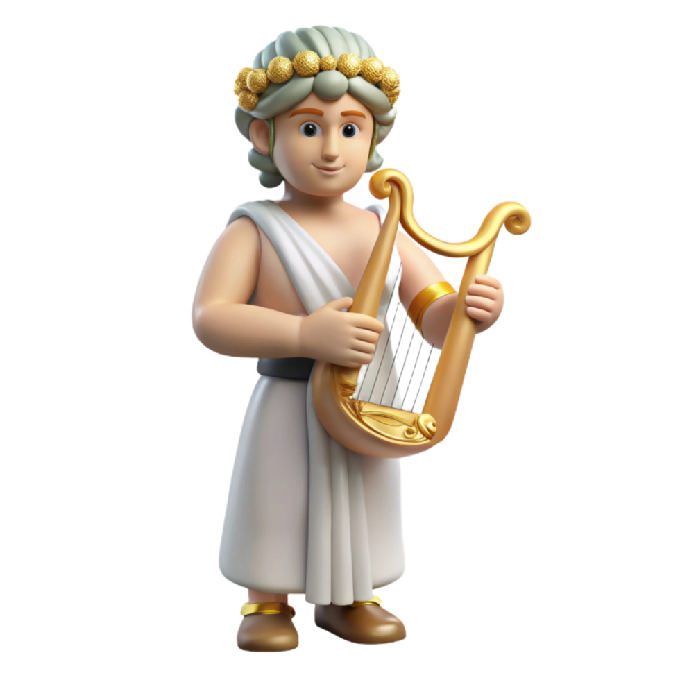 dramatic radiant Apollo, God of Music and Light, holding lyre, NO BACKGROUND with Transparent Background. studio quality png