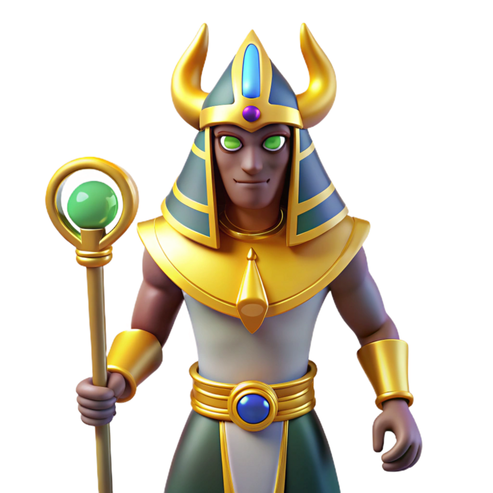 calm enchanting Osiris, Egyptian god of the underworld, NO BACKGROUND with Transparent Background. premium png