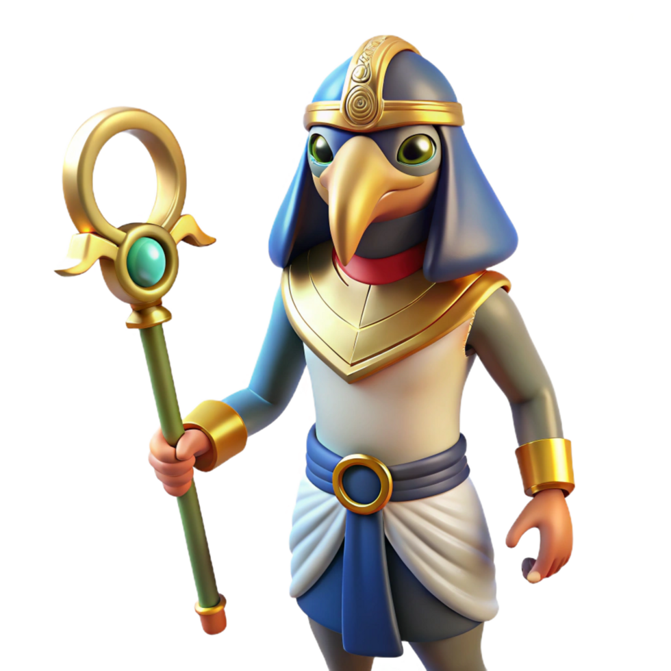 elegant surreal Thoth, Egyptian god of writing, ibis-headed, NO BACKGROUND with Transparent Background. masterfully captured png
