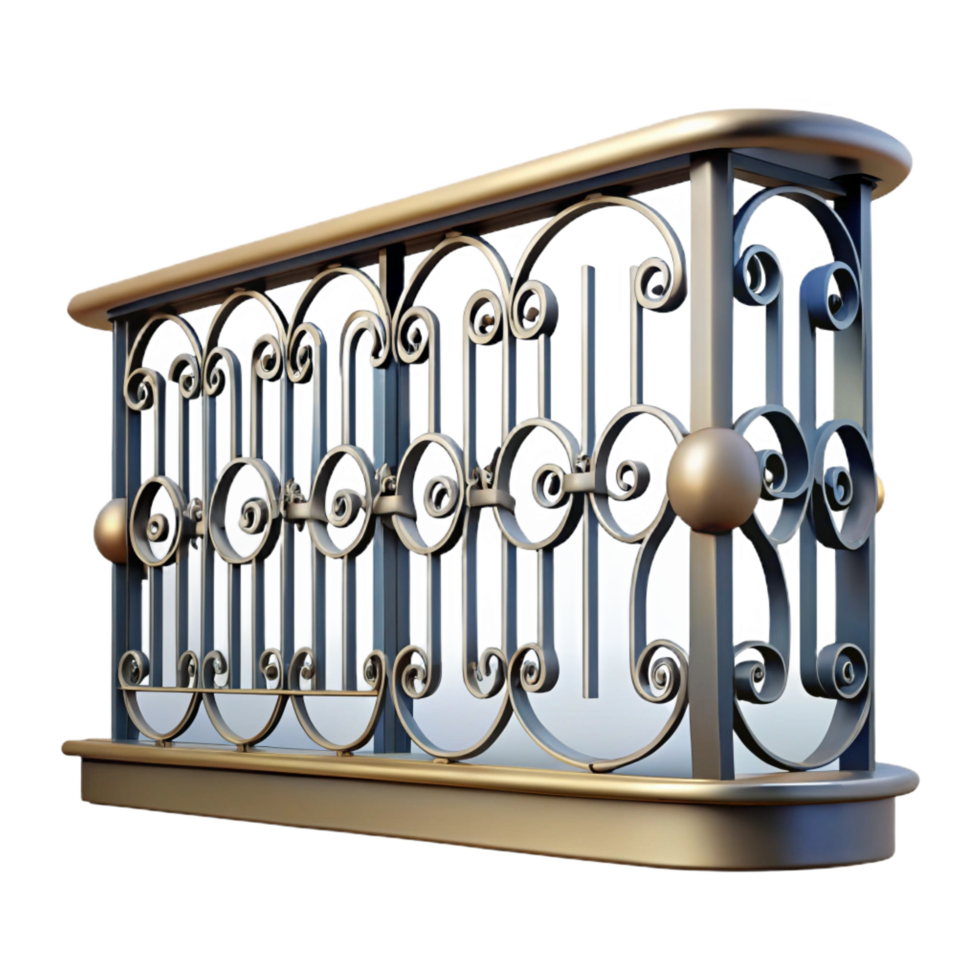 captivating gothic Balcony railing, ornate iron, NO BACKGROUND with Transparent Background. crisp png