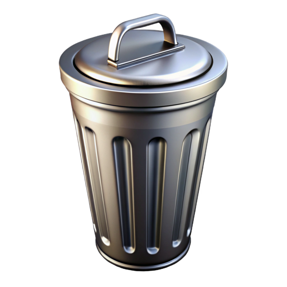 bold dramatic Trash can, metal, NO BACKGROUND with Transparent Background. 4K png