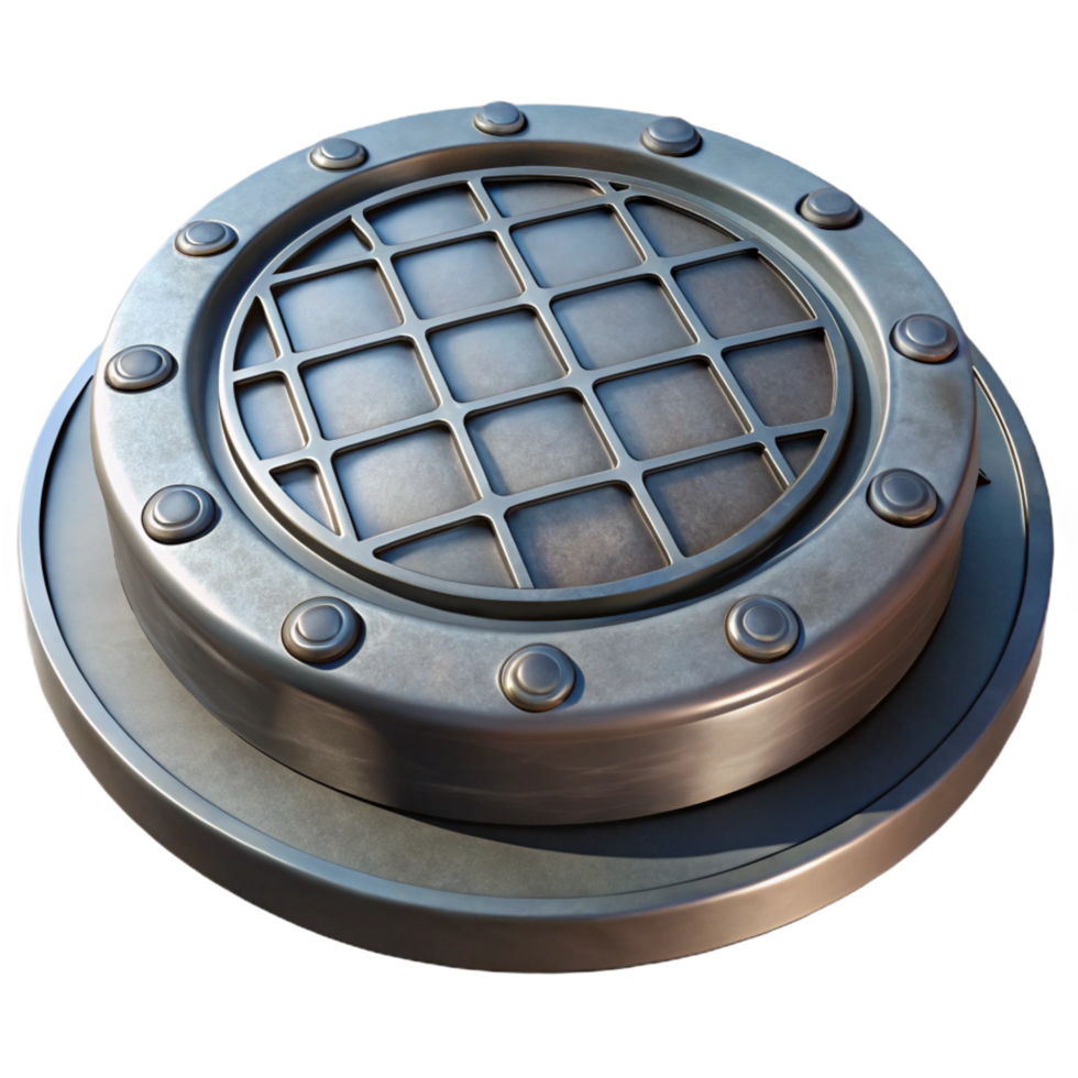 bold exquisite Manhole cover, iron, round, NO BACKGROUND with Transparent Background. museum quality png
