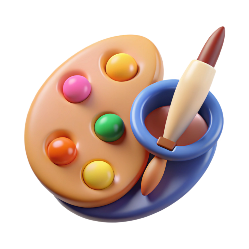 calm picturesque An abstract representation of creativity with a paintbrush and palette. NO BACKGROUND with Transparent Background. detailed png