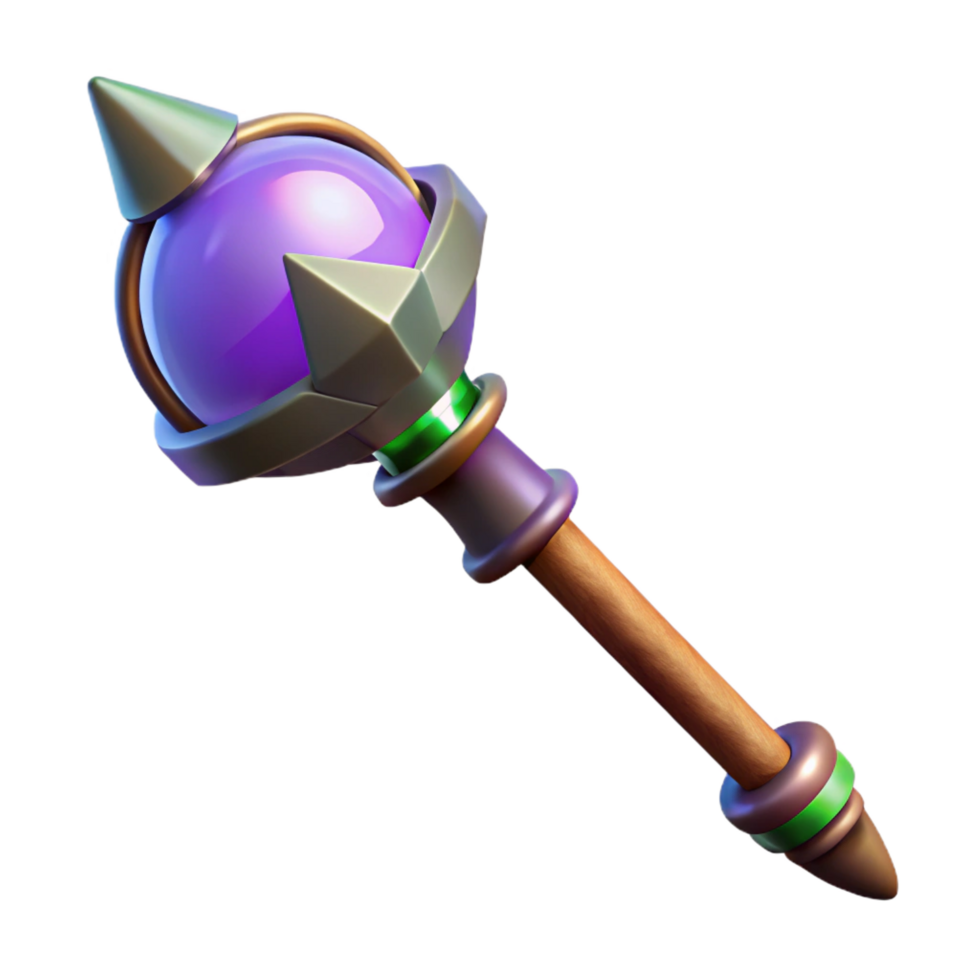alluring harmonious minimalist A powerful magic staff topped with a glowing crystal orb, NO BACKGROUND with Transparent Background. studio quality png