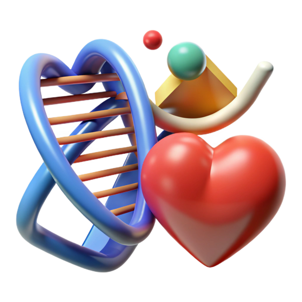 dynamic dramatic An abstract representation of health with a DNA helix and a heart. NO BACKGROUND with Transparent Background. museum quality png