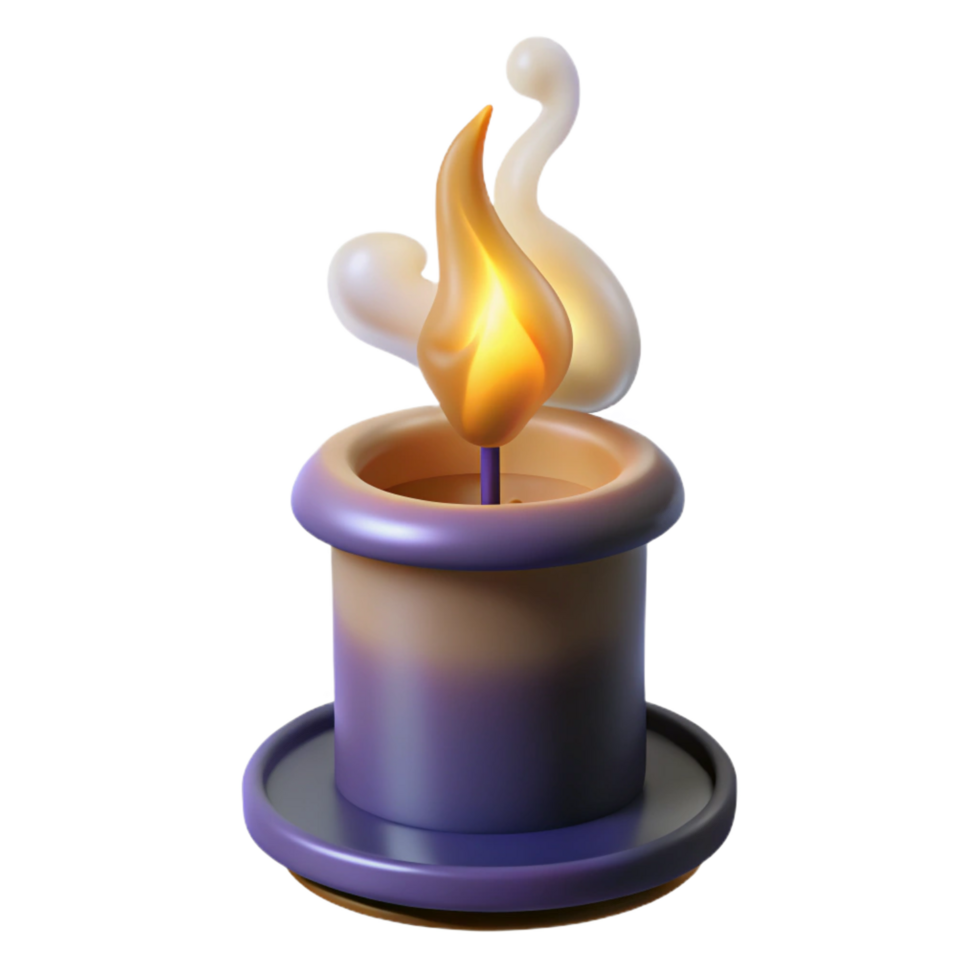dazzling quintessential A single, burning candle emitting magical smoke, NO BACKGROUND with Transparent Background. png