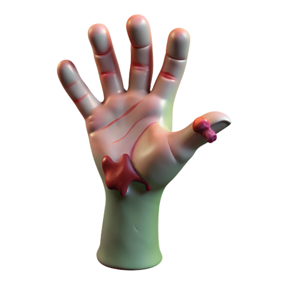 breathtaking memorable A single, decaying zombie hand reaching out, NO BACKGROUND with Transparent Background. png