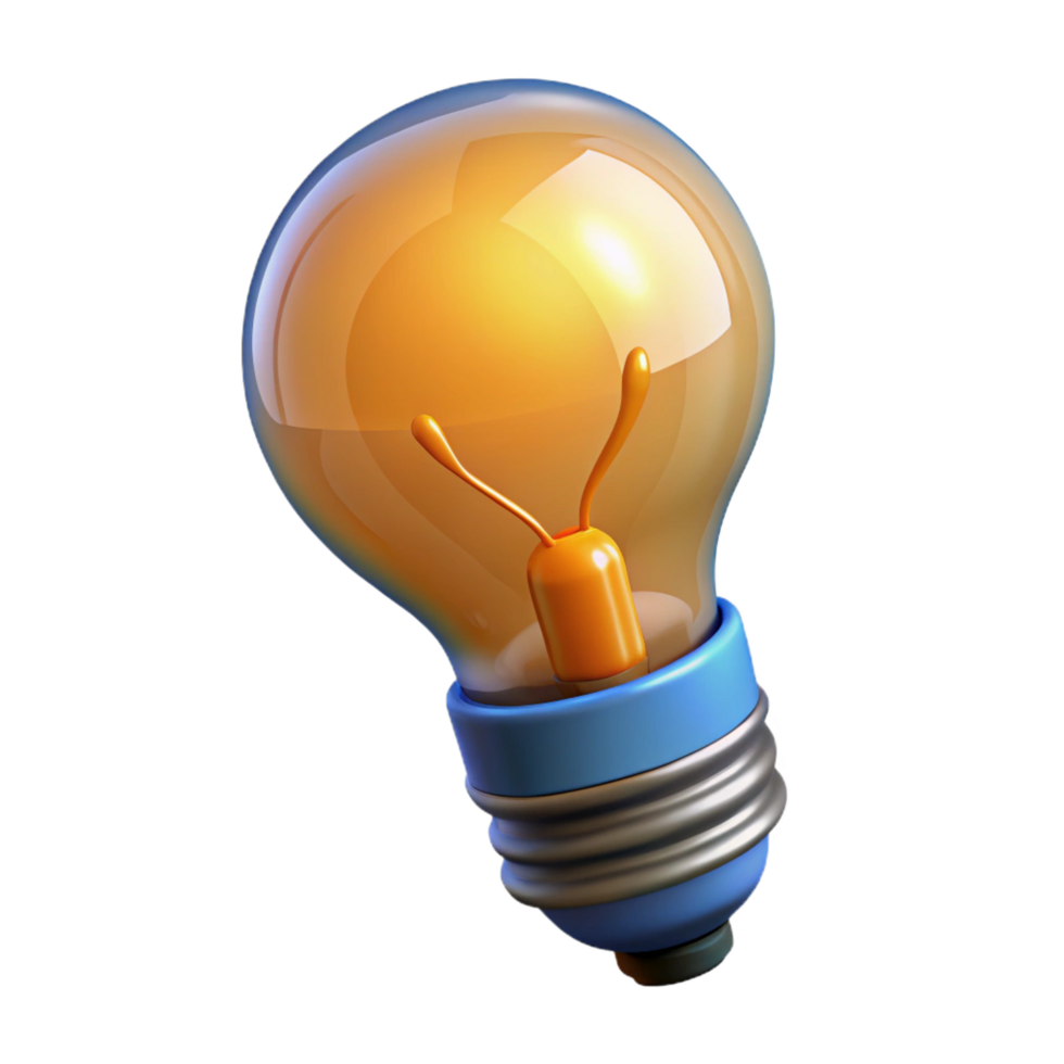 dazzling artistic A light bulb with a glowing filament. NO BACKGROUND with Transparent Background. fine detail png