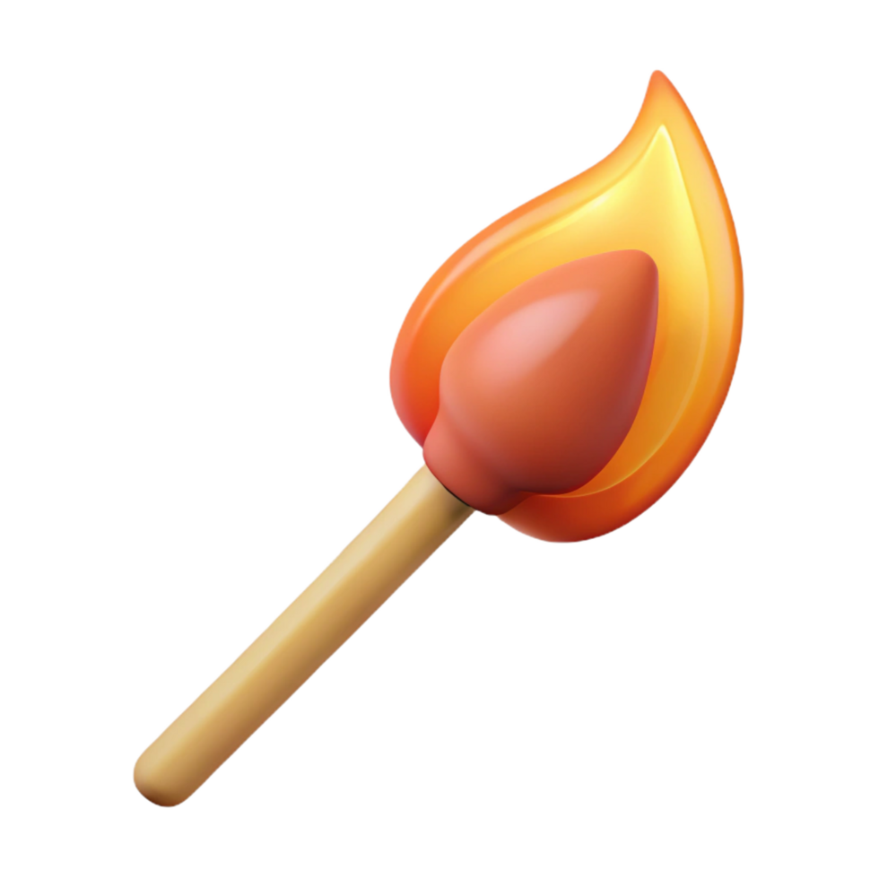 distinguished art deco A single, lit matchstick. NO BACKGROUND with Transparent Background. 8K png