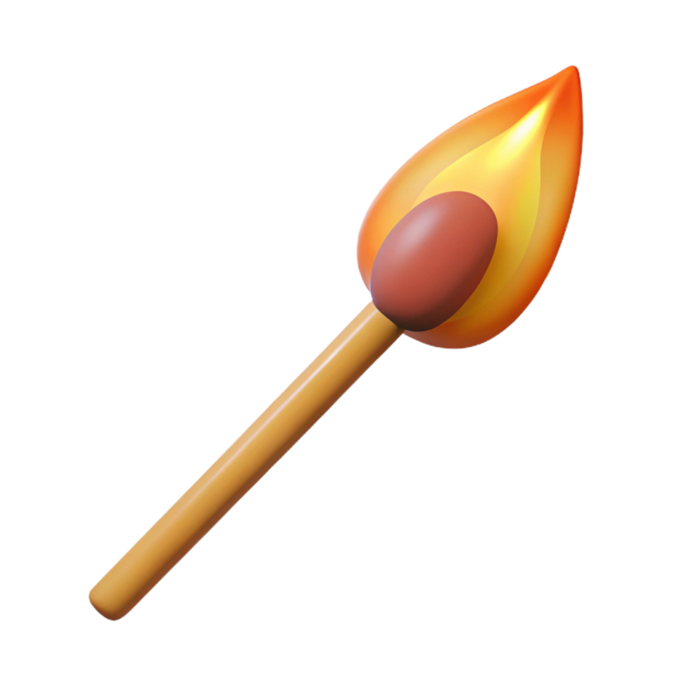 dazzling standout A single, lit matchstick. NO BACKGROUND with Transparent Background. png