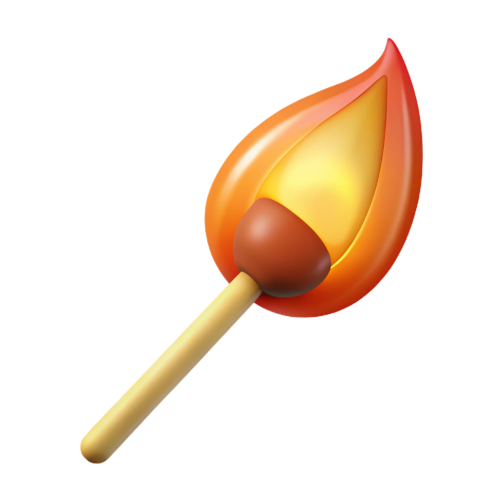 distinguished classic A single, burning match. NO BACKGROUND with Transparent Background. sharp png