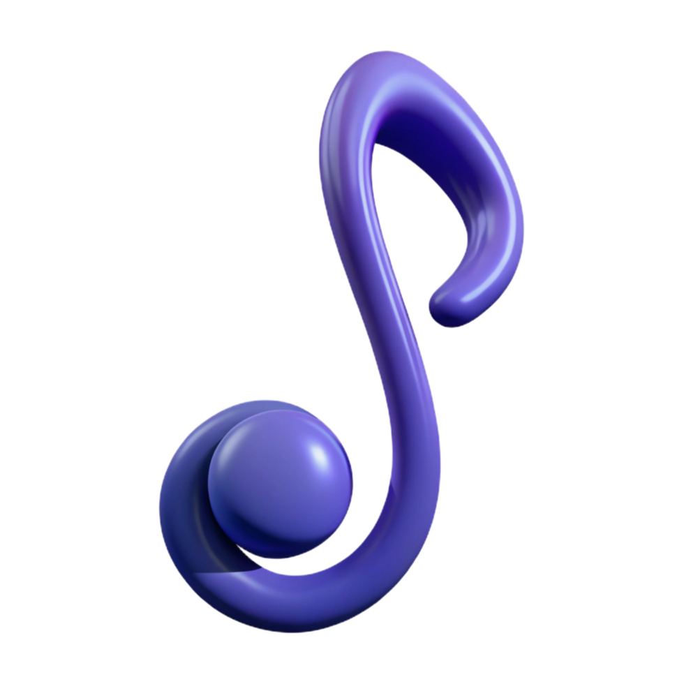 enchanting baroque A single, stylized musical note with elegant curves. NO BACKGROUND with Transparent Background. 4K png