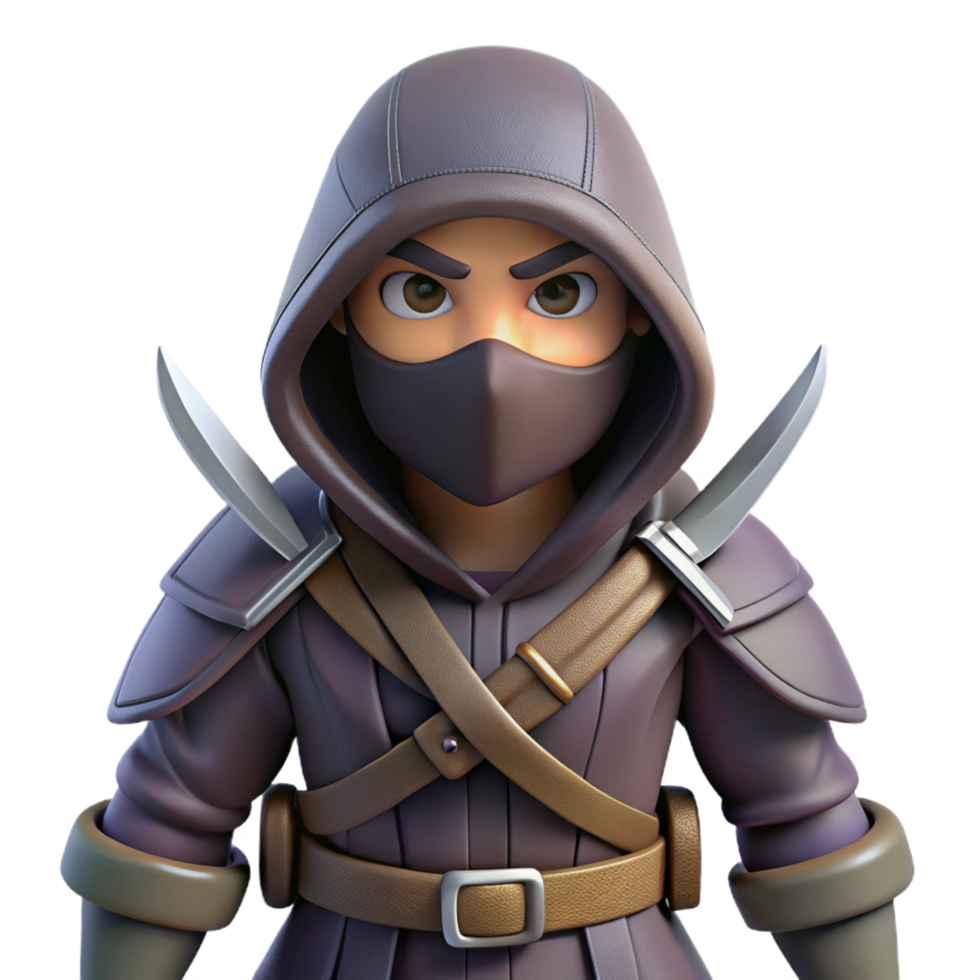 bold spectacular A hooded assassin with twin daggers strapped to their thighs. NO BACKGROUND with Transparent Background. handcrafted png