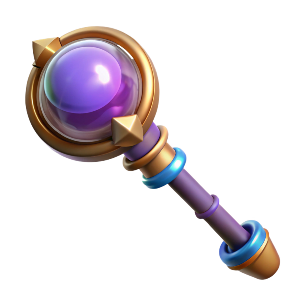 coveted coastal A powerful magic staff topped with a pulsating orb. NO BACKGROUND with Transparent Background. sharp png